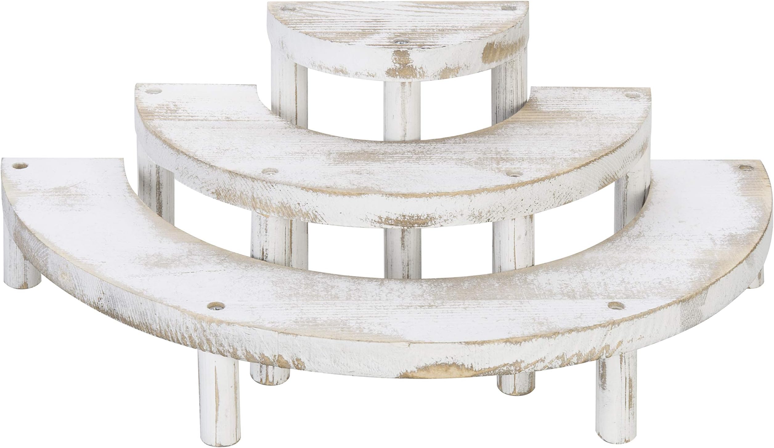 MyGiftWhitewashed Wood Cupcake Stand, Semicircle Dessert Appetizer Tiered Display Riser