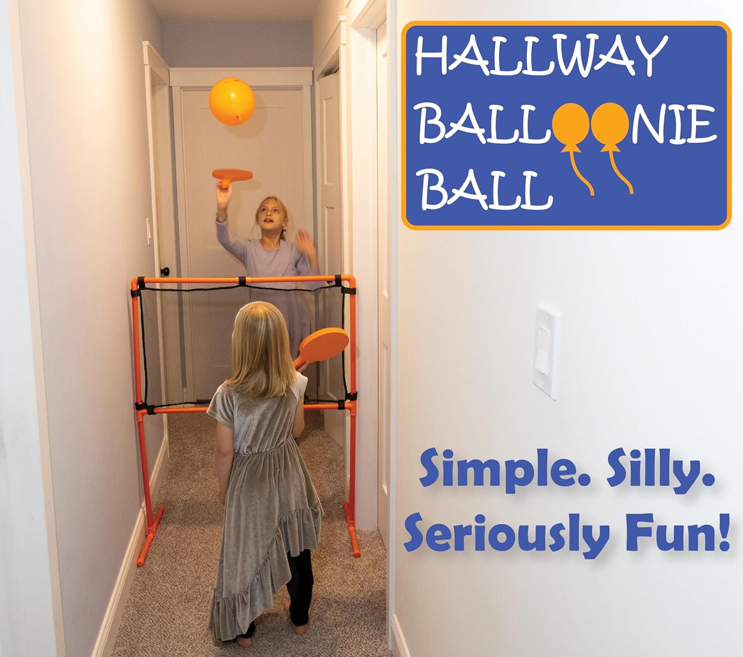 Balloonie Ball - Indoor Balloon Volleyball Game - Foam Paddles, Sturdy Net & Balloons - 9 Games in 1 Set - Active Family Fun - Screen-Free Entertainment - Birthday Parties (Hallway Balloonie Ball)