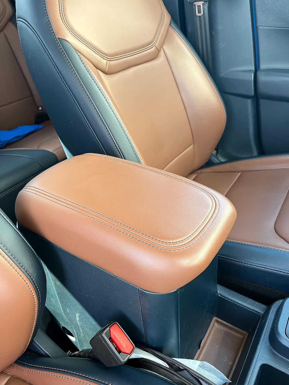 Car Console Covers Plus Made in USA Designed for Ford Maverick 2022-2026 Neoprene with Accent Stitching Auto Armrest Center Console Cover Protector Black w/Orange