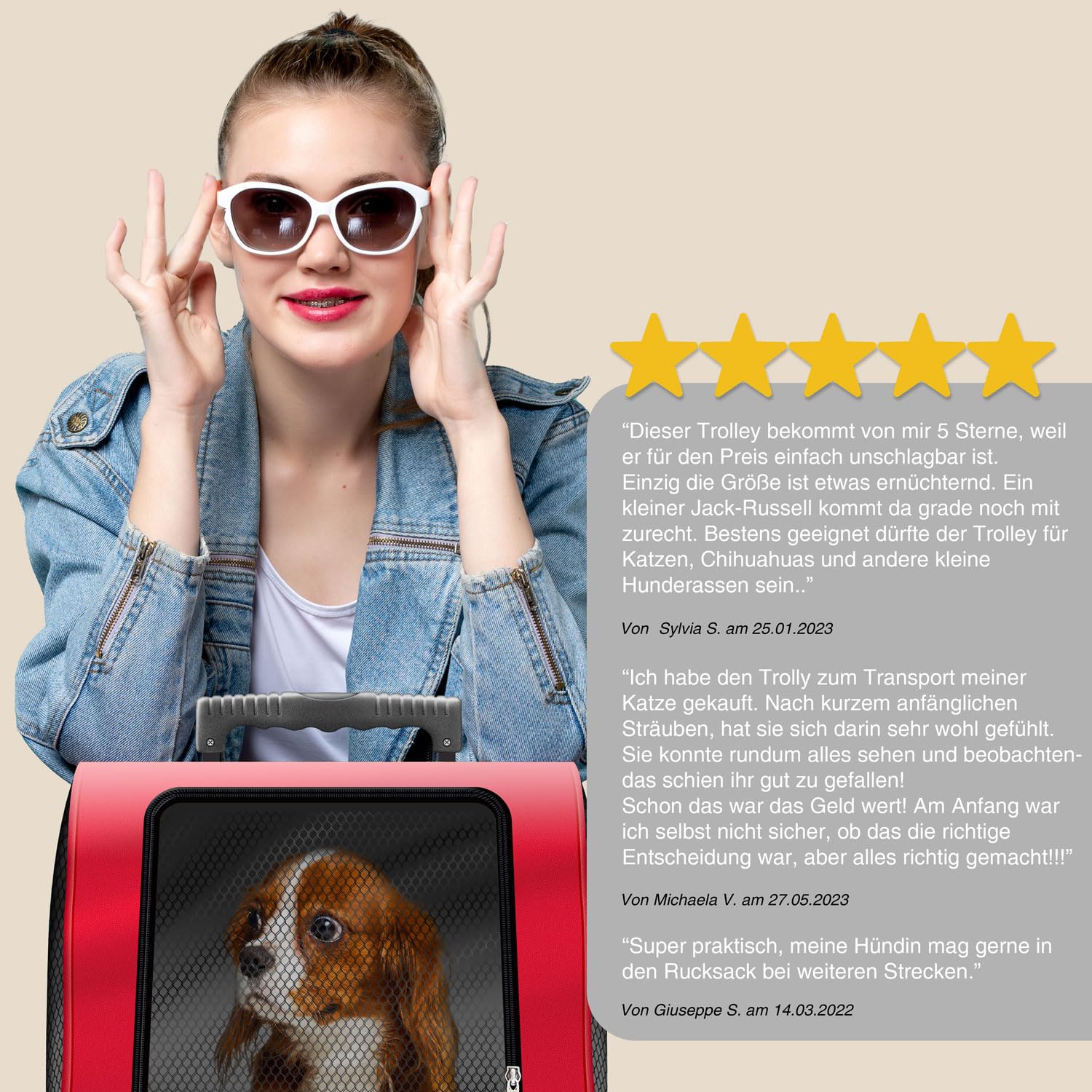 All Pets United wózek dla psa transporter dla psów i kotów z teleskopowym ramieniem Czerwony