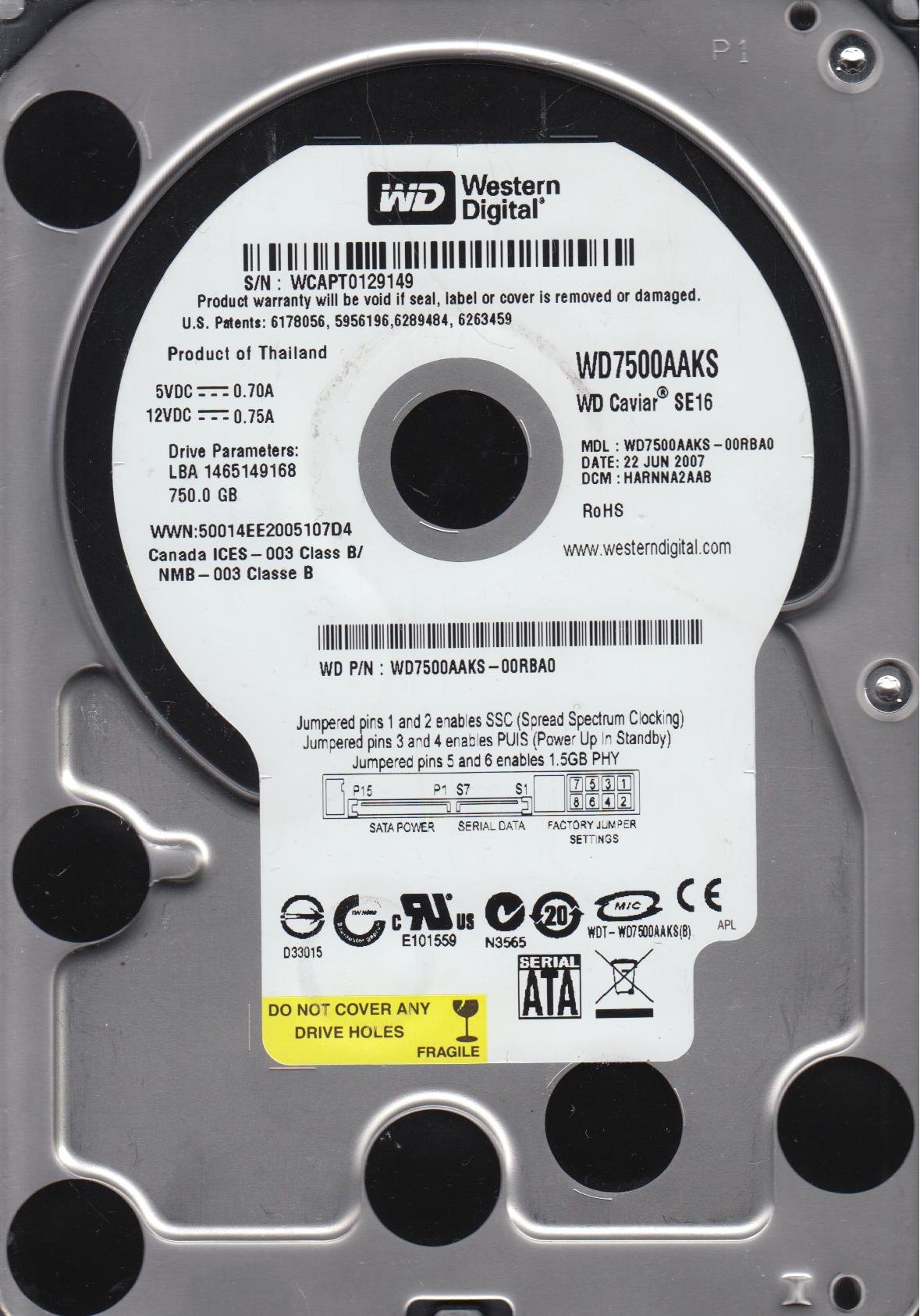 Amazon | wd7500aaks-00rba0、DCM harnna2aab、Westernデジタル750 GB
