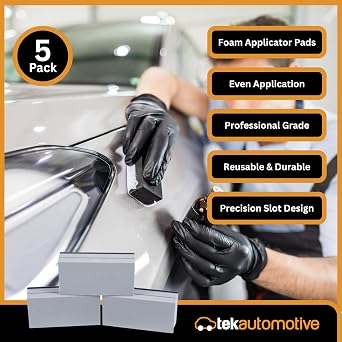 Tek Automotive 5 Pack Pro Ceramic Applicator Pads – Firm Foam Block with Ultra-Soft Applicator Surface – Cloth Slot Design for Even Coating – Zip-Seal Storage Bag Included