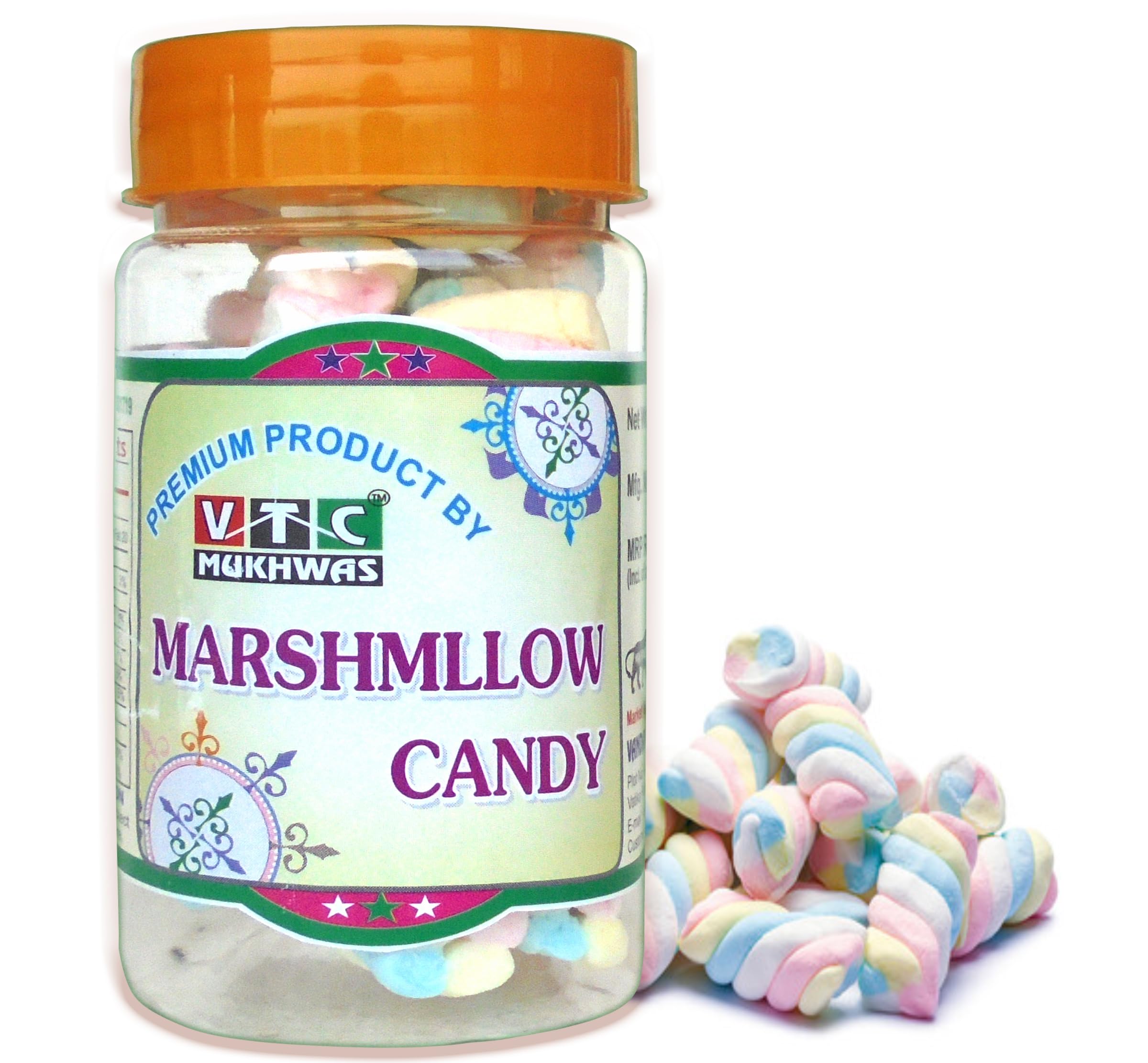 VTC MUKHWAS Marshmallows Twisted Shape Pure Veg 25 Pcs Strawberry/Vanilla Flavour Candy