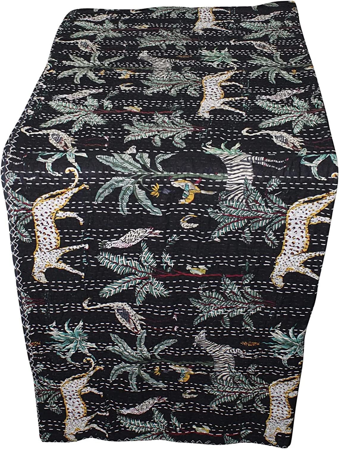 Craft Lovers Indian Handmade Stitched Pure Cotton Fruit Print Kantha Quilt, Reversible Kantha Quilt (Black, 30