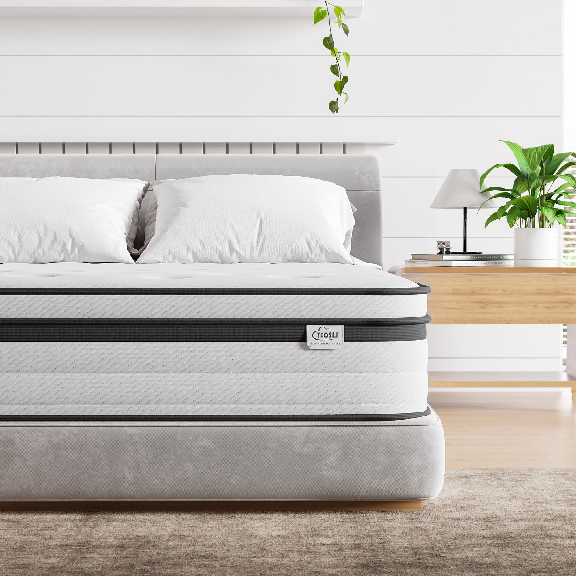 TeQsli Double Mattress 4FT6 Gel Memory Foam Pocket Sprung Orthopedic Mattress Edge Support & Motion Isolation Spring Hybrid Double Mattresses - Medium Firm Feel 135x190x22 cm