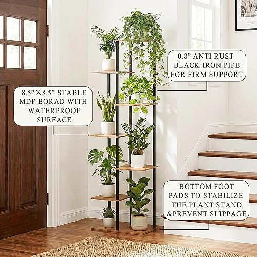 Miniatura 3 de Soporte para Plantas de Interior de 7 Niveles y 8 Macetas Estante de Metal y Madera para Plantas, Múltiples Macetas de Flores Soporte Alto para