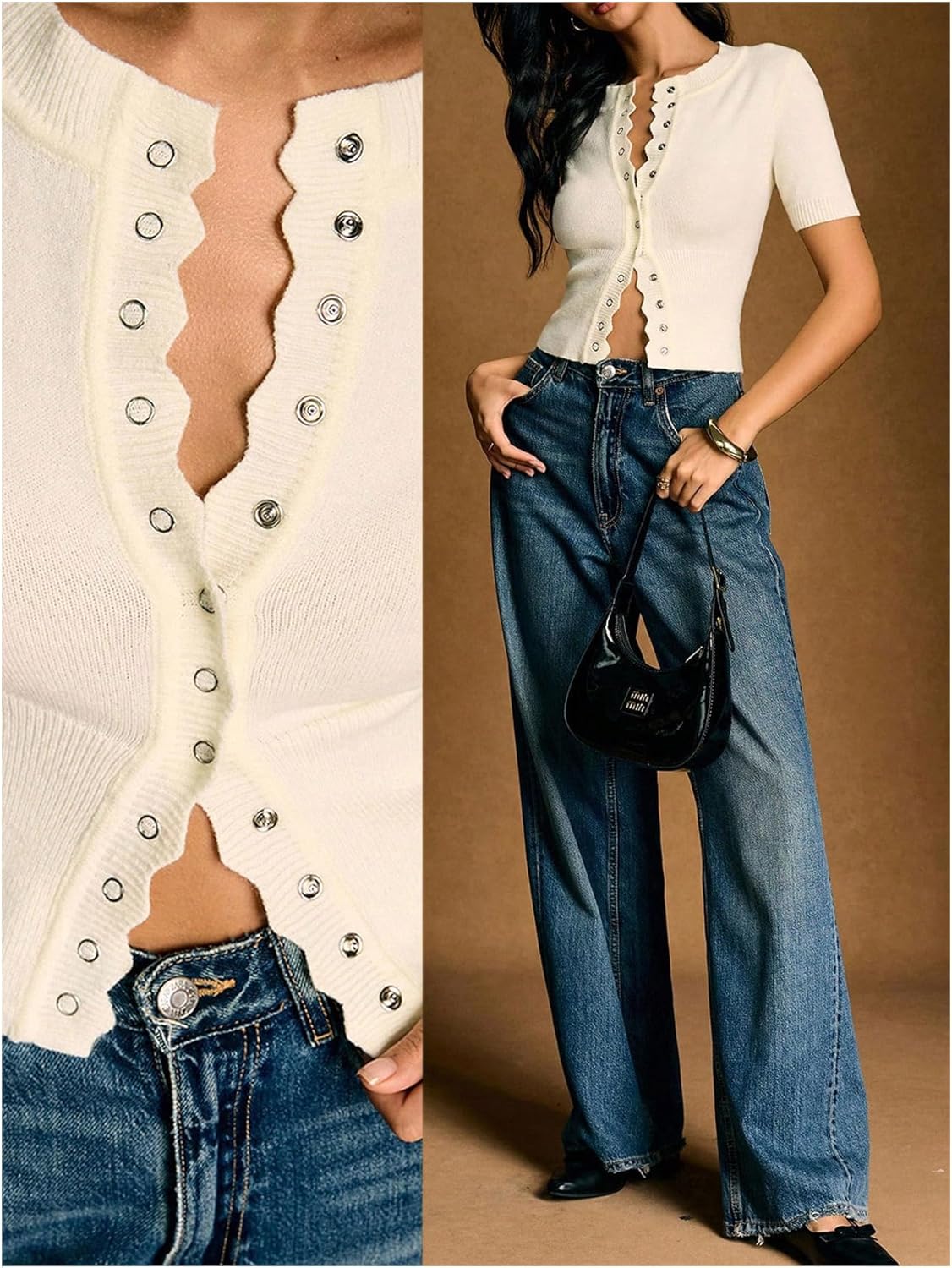 SHENHE Women's Short Sleeve Snaps Button Up Cardigan Dressy Knitted Old Money Sweaters - Image 4