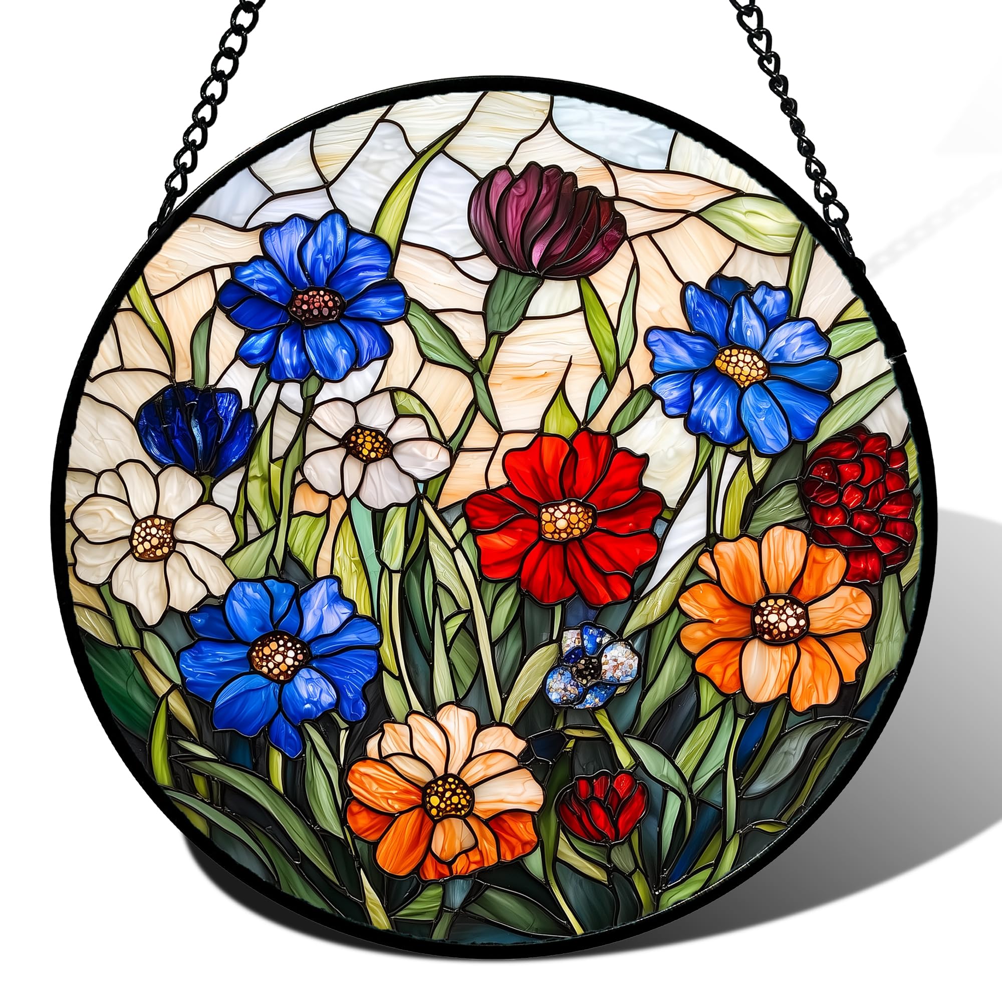 Wildflowers Stained Glass Window Hanging Suncatcher Gifts for Women 15"