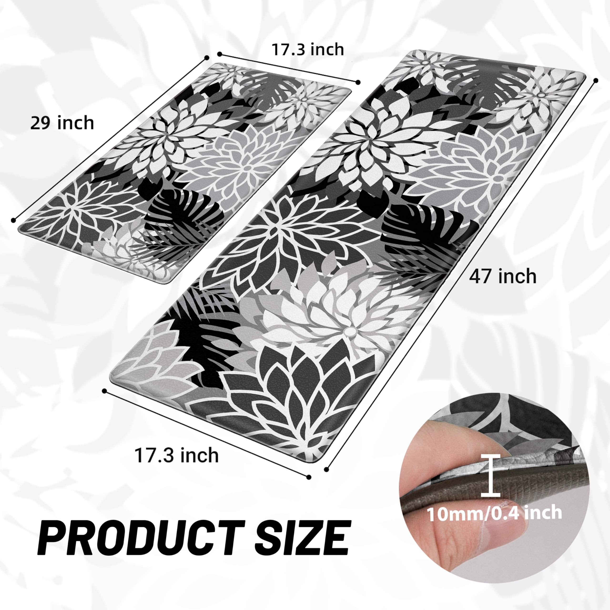 Arenarug Kitchen Mats for Floor 2 Piece Cushioned Anti Fatigue Kitchen Mats Waterproof Non Slip Kitchen Mat Rug Set Comfort Foam Standing Mat for Sink, Laundry, Office, Black White: Black White 17.3"x30"+17.3"x47"-0.4 inch