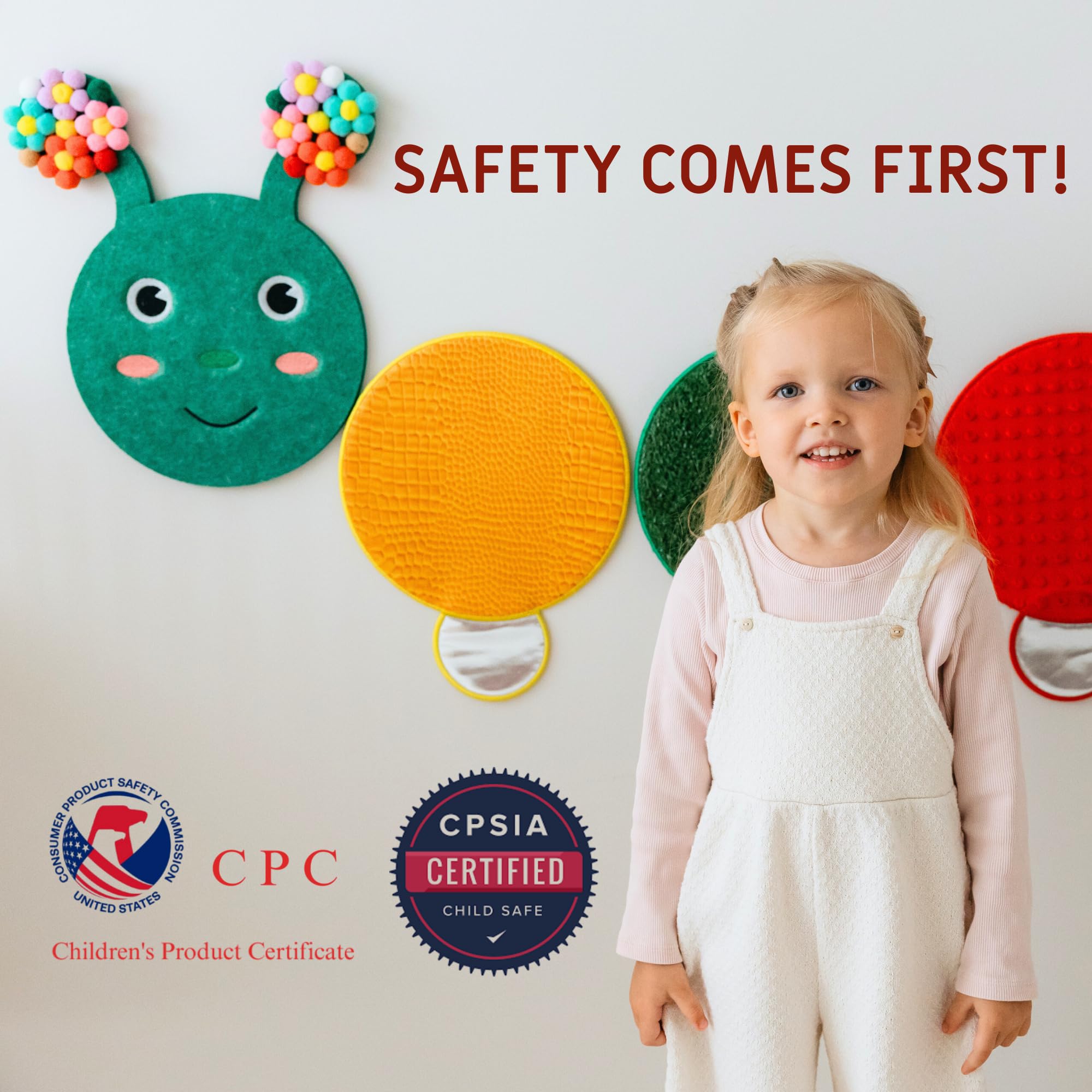 Panel de pared sensorial para niños a partir de 3 años, tablero de textura táctil de oruga para habilidades motoras finas y esquinas tranquilas, juguete sensorial de pared sin pantalla para
