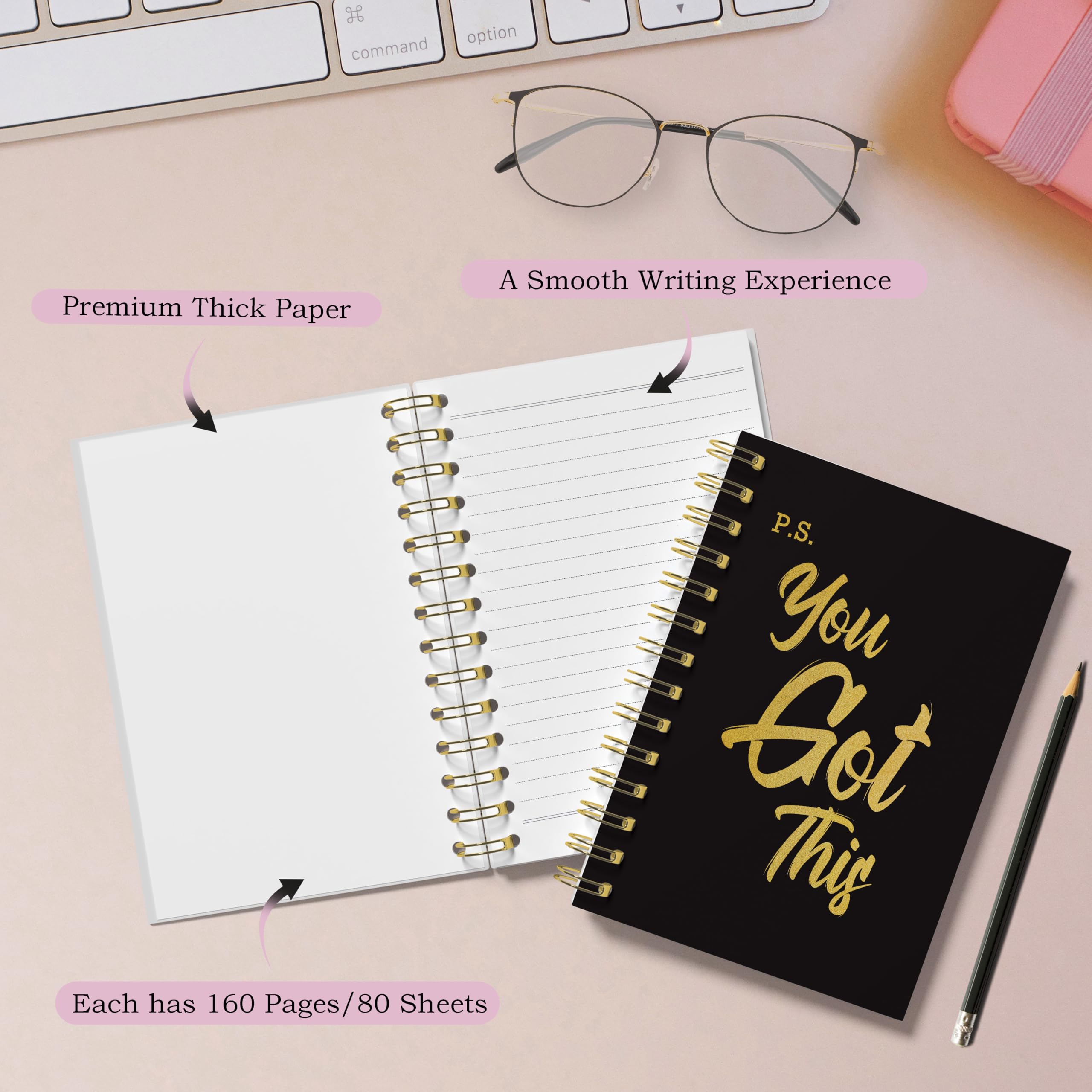 WFSM You Got This Spiral Notebook Inspirujące zeszyty dla kobiet mężczyzn pamiętnik motywacyjny czarny twarda okładka notatniki spiralne notatniki 5,5 x 8,3 (złoty)