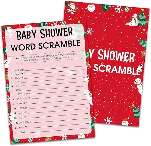 Tarjetas de juego para baby shower, juego de palabras de Scramble, juegos de fiesta de Navidad, juego de 30 (Chris005)