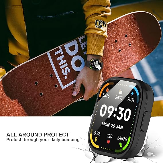 IDW26 Smart Watch Case, Lamshaw TPU Case with Screen Protector Compatible for Faweio, KEEPONFIT, FUYOTI, Hikwel, Bambooinn IDW26 Smart Watch (2 Pack-Black+Clear)