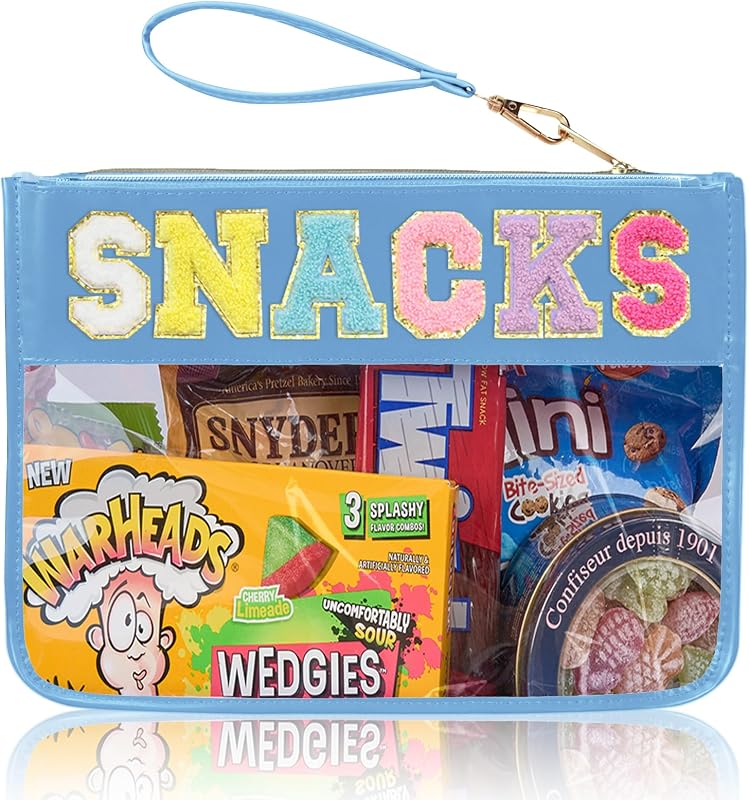 Necessaire transparente Burskit com zíper, letras chenille e material reutilizável, BL-snacks, 1 unidade