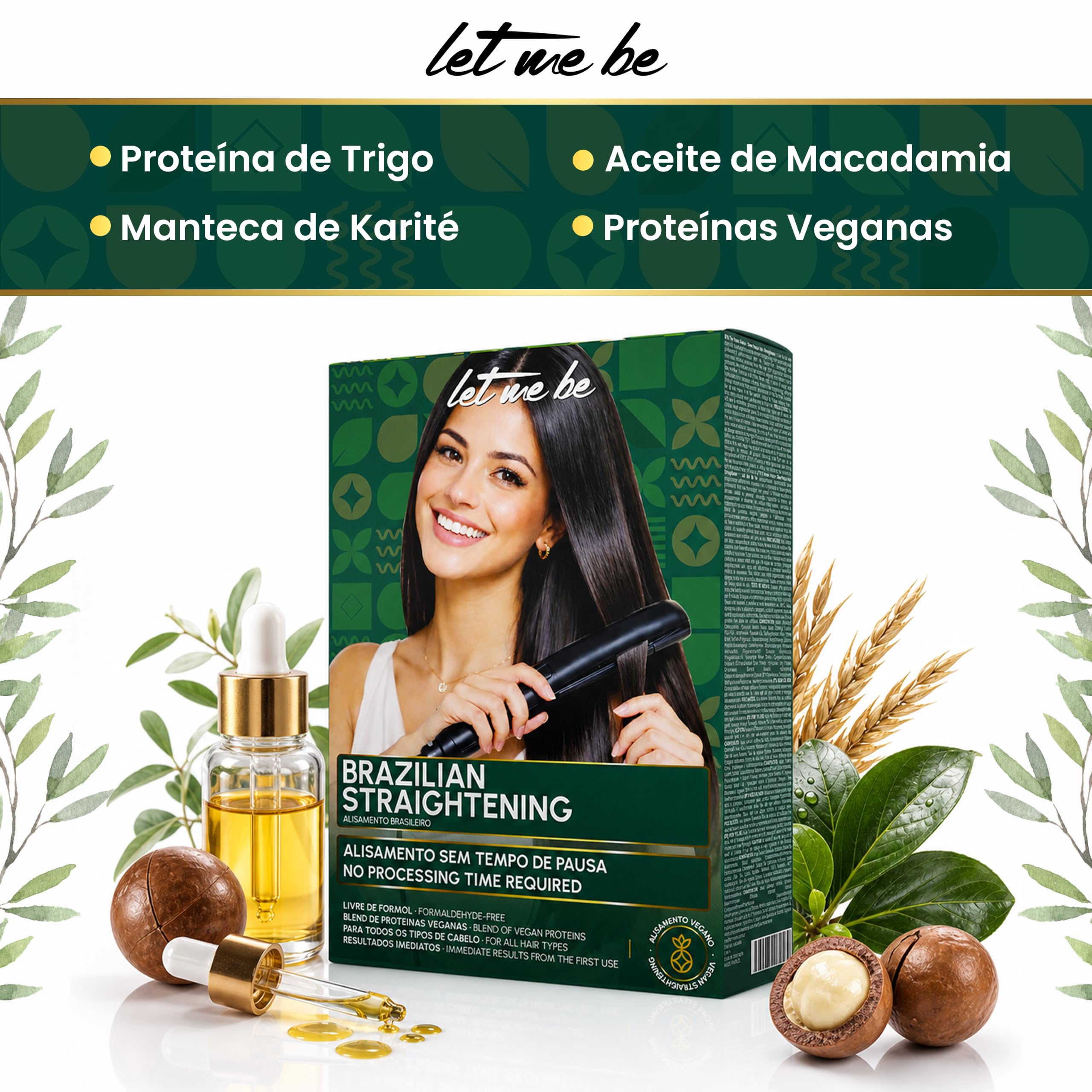 Let Me Be - Kit Alisado Brasileño Orgánico Profesional en Casa "Sin Pausa" | Keratina para Alisar el Cabello Vegana y Sin Formol | Acción Rápida 20 Minutos | Pelo Liso y Brillante Hasta 12 Semanas