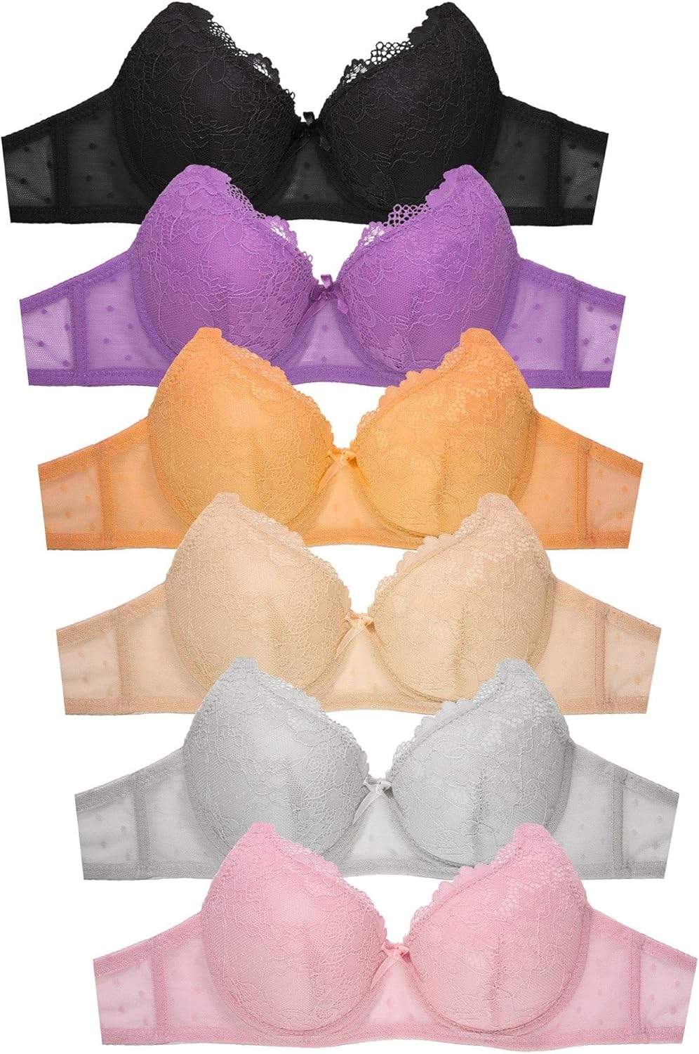 Women's Basic Lace Bras Petite to Plus Size, Pack of 6