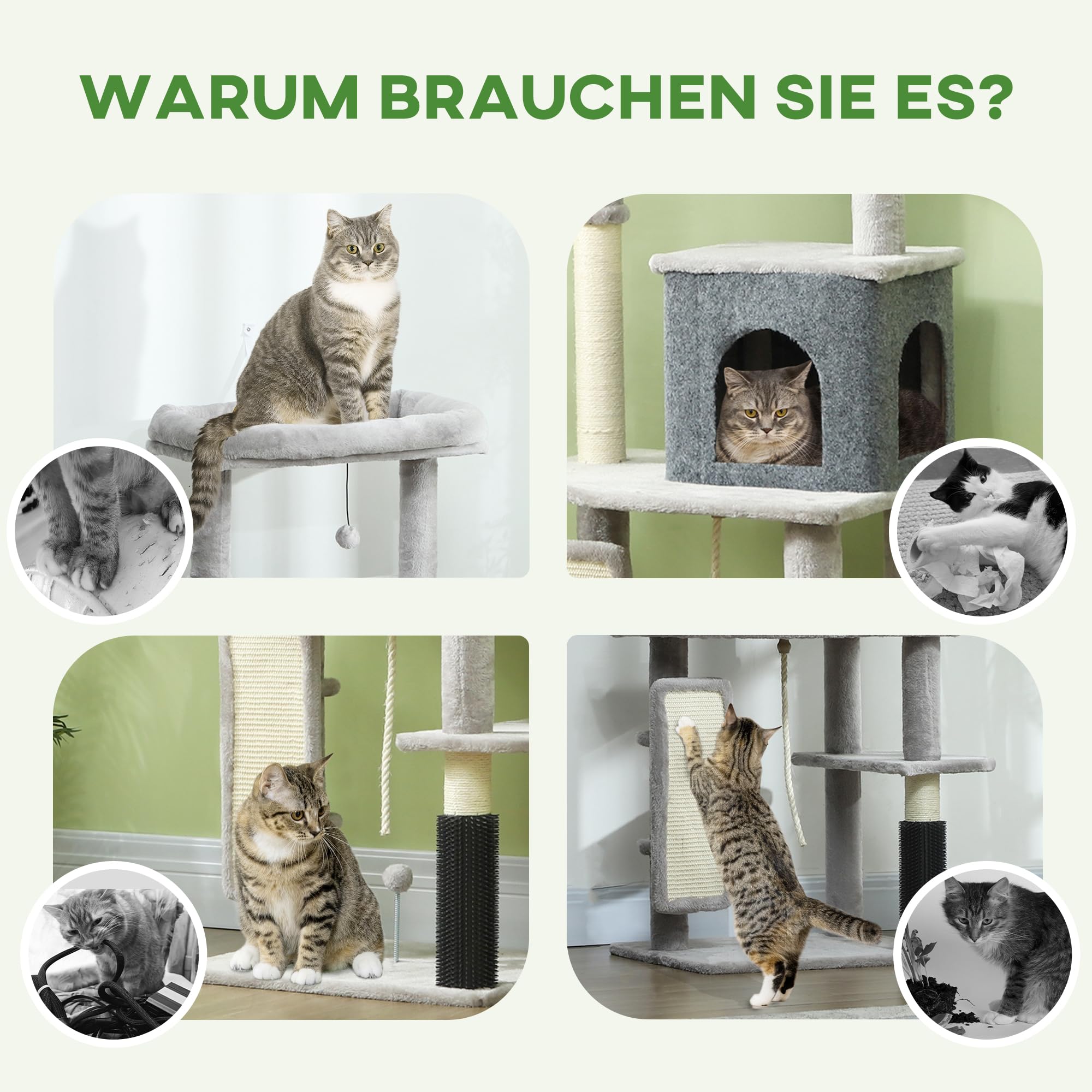 PawHut Drapak 132 cm, wielopoziomowy drapak dla kota z legowiskiem dla kota, łóżkiem, drapak dla kota z sizalowymi kolumnami, deska do drapania, pluszowe piłki, meble dla kotów do 6 kg, jasnoszary