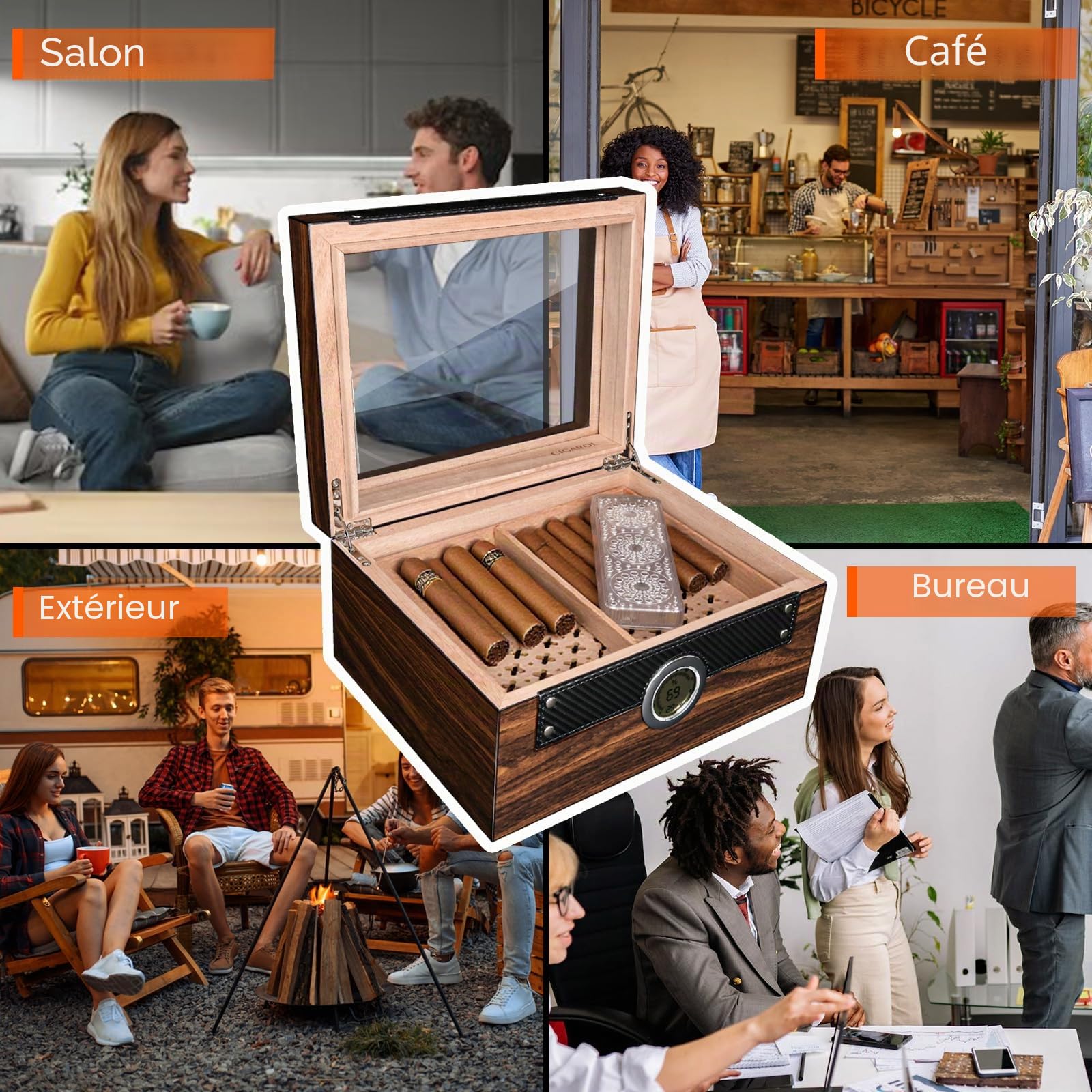 Boîte a Cigare de Luxe, Cave à Cigare en Cèdre Espagnol Capacité 70 Cigare Cubain, Humidor Cigares avec Hygromètre, Humidificateur Cigares, Plateau détachable, Superbe Cadeau pour Hommes