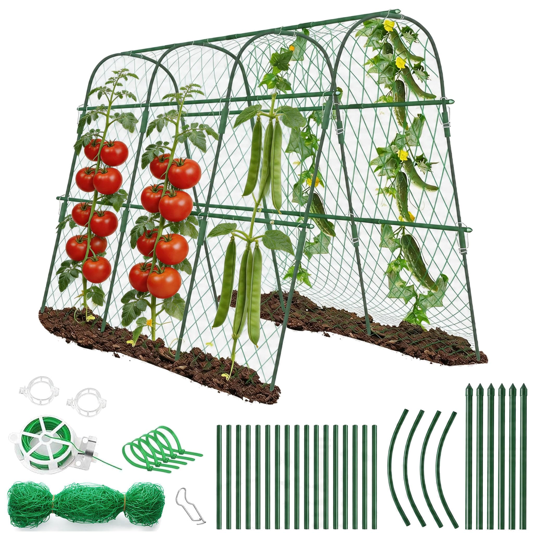 Set Di Traliccio Per Cetrioli, Traliccio Per Cetrioli Da Giardino Per Piante Rampicanti, 160cm (L) X 120cm (A), Arco In Metallo, Tralicci Per Meloni Con Rete Traliccio Di Supporto Per Esterni