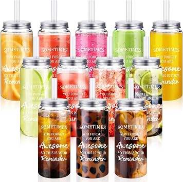 Yetene12 Pcs Teacher Appreciation Gifts Bulk 14 oz Inspirational Plastic Cup with Lid Straw Employee Appreciation Gifts Tumbler for Men Women CoworkerBeing Reminder