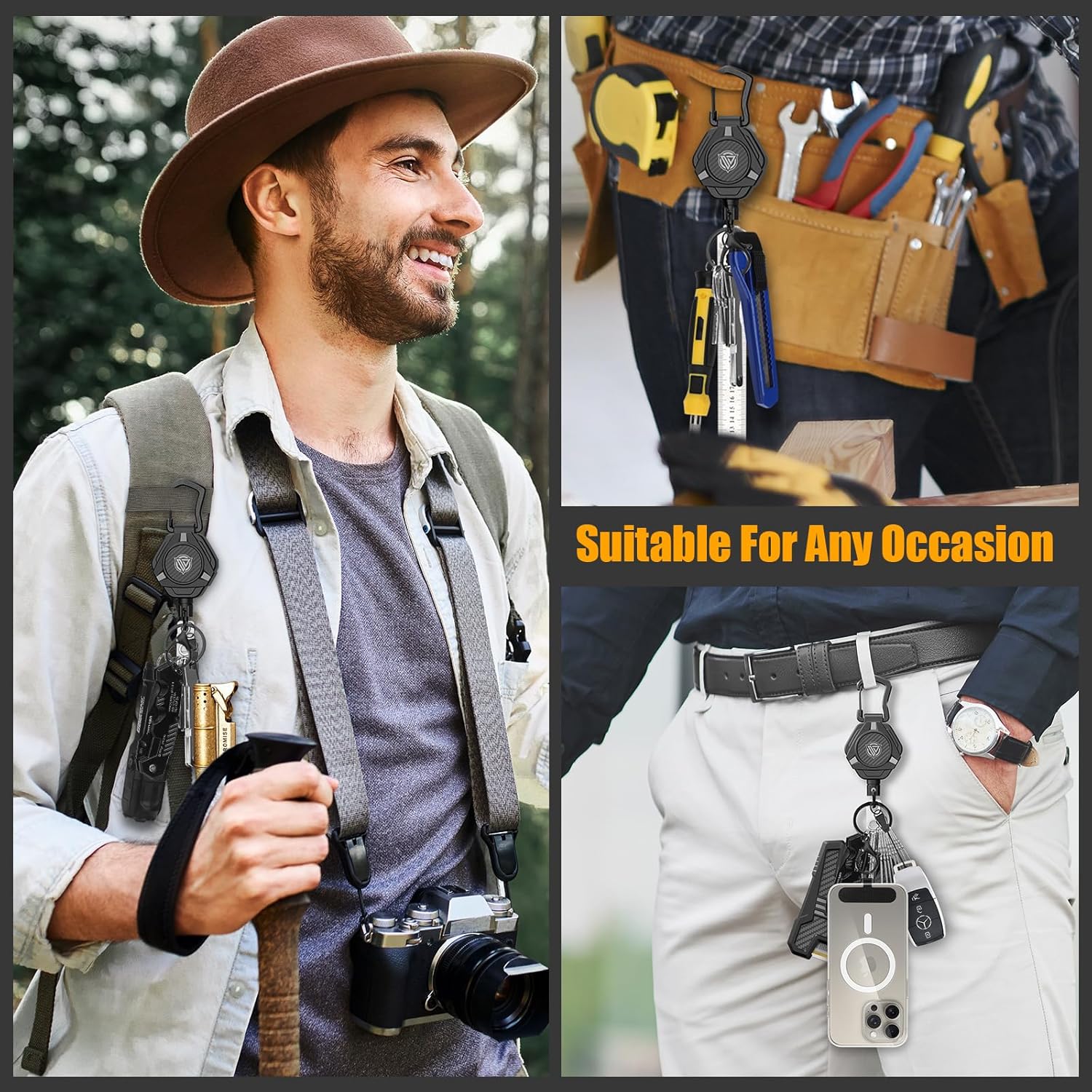 Oaridey Magnetic Retractable Keychain, Heavy Duty Carabiner Badge Holder with Phone Tether Tabs, Tactical ID Badge Reel with 31.8'' Coated Steel Cord and Lobster Clasp, Bearing 10.0 oz - 2 Pack - Image 6