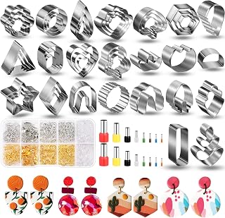Cruzix 705PCS Polymer Clay Earring Cutters Set - 49 Stainless Steel Shapes + 640 Jewelry Accessories for DIY Crafts