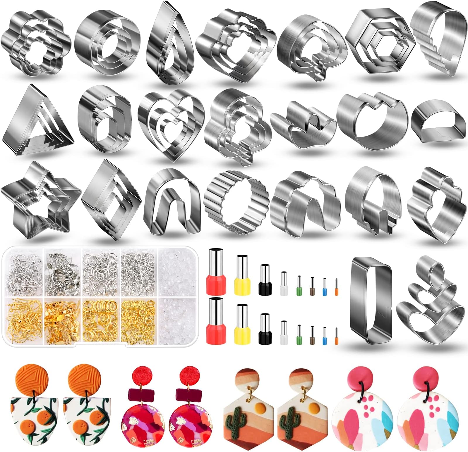 Polymer Clay Cutters for Earrings Making, 705 PCS Clay Cutters Set with 49 Shapes Stainless Steel Clay Cutter Tools, 640 PCS Jewelry Accessories, 16 Circle Shape Earring Cutters for Polymer Clay