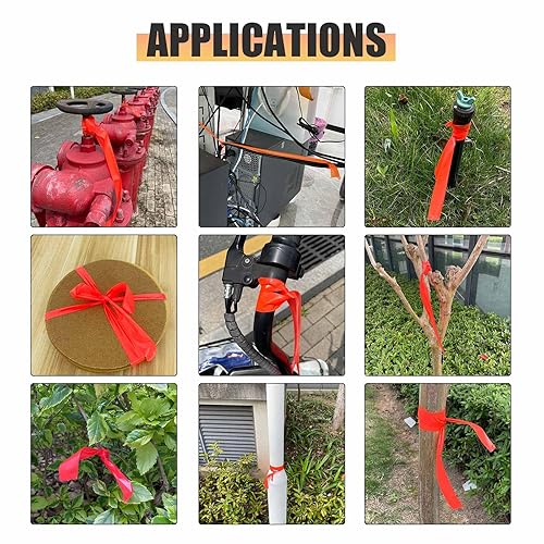 Miniatura 19 de Paquete de 10 cintas de señalización roja, rollo de marcado de neón de cinta de plástico no adhesivo, 1 pulgada x 2000 pies, cinta de marcado