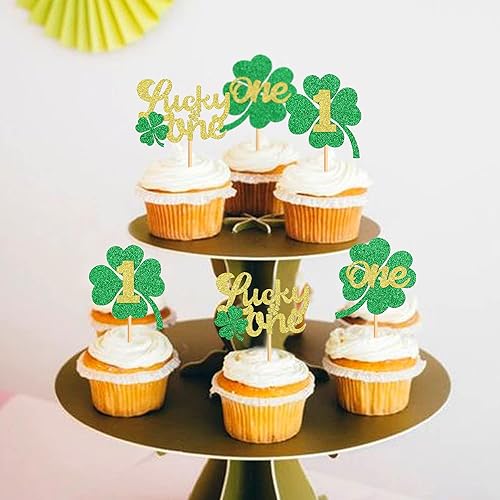 Miniatura 6 de 24 decoraciones para cupcakes con trébol de cuatro hojas, trébol de trébol, decoración para tartas de San Patricio para decoración de fiesta de