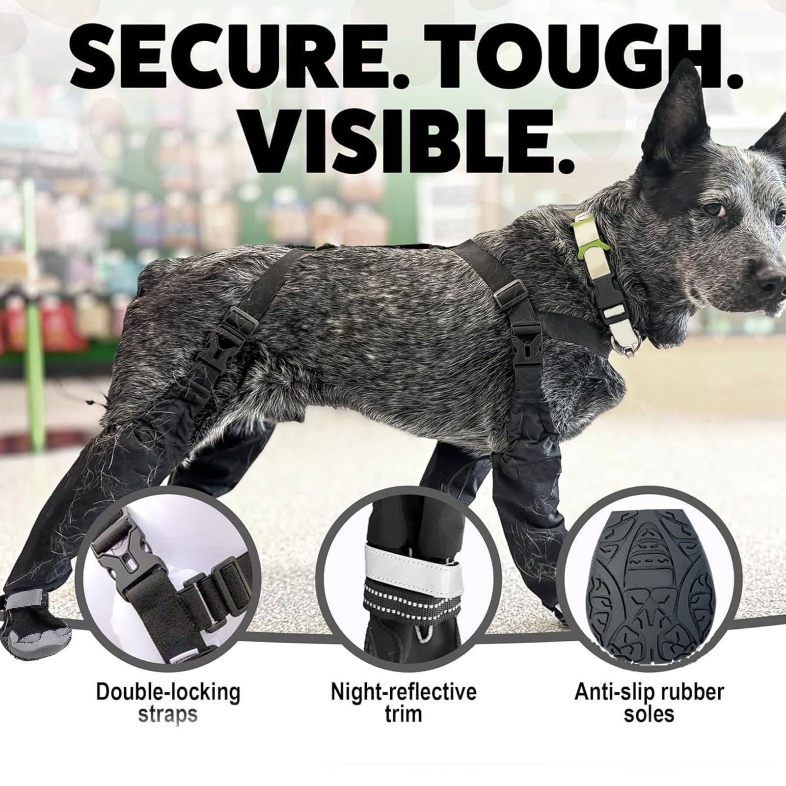 Chaussons À Bretelles pour Chien, Bottes Imperméables Antidérapantes Sécurisant Chien avec Bretelles Élastiques, pour Chiens Moyens sous La Neige Pluie Bleu Vert Rouge Noir en 4