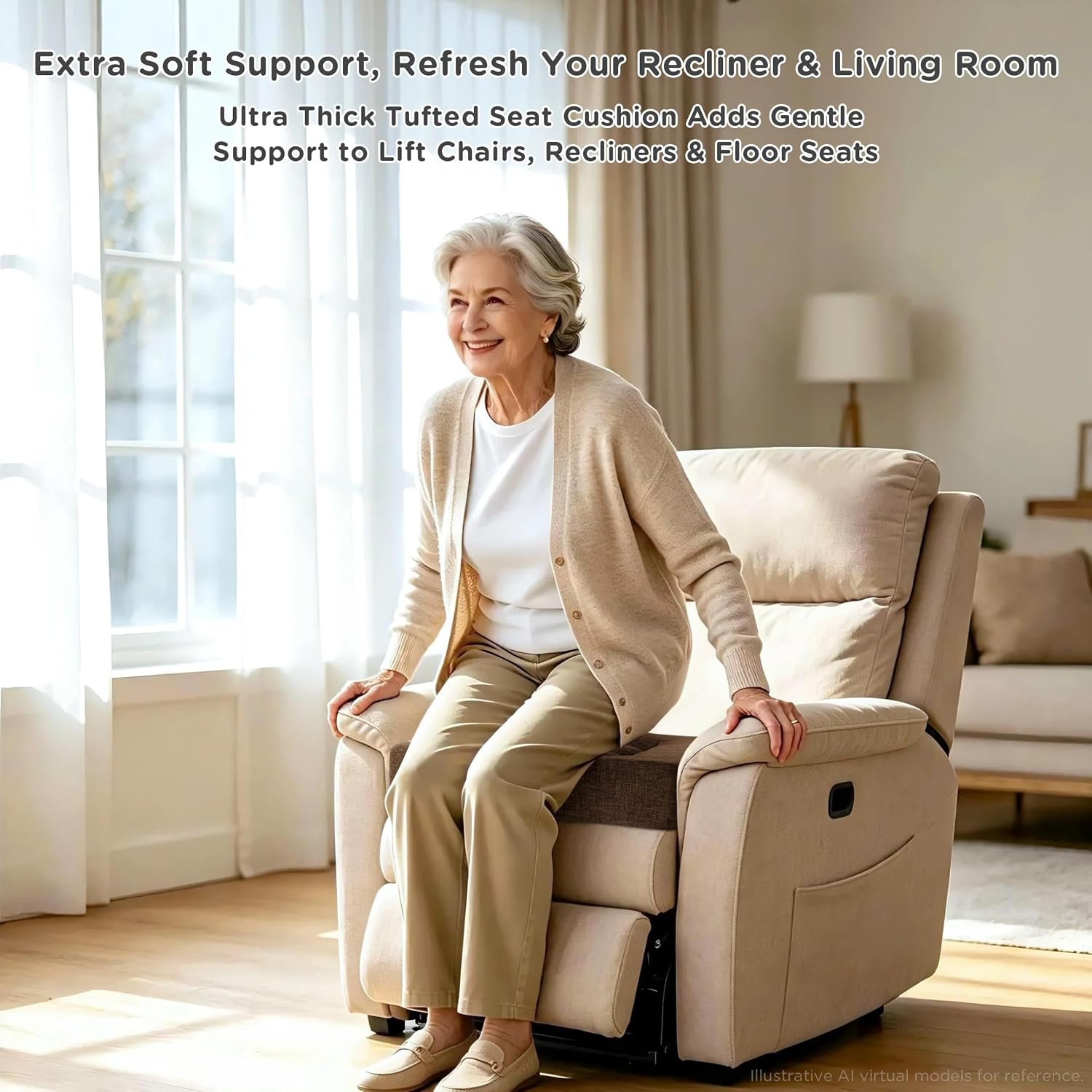 AddGrace Recliner Cushions for Elderly with Handle 20"x20"x4" Brown