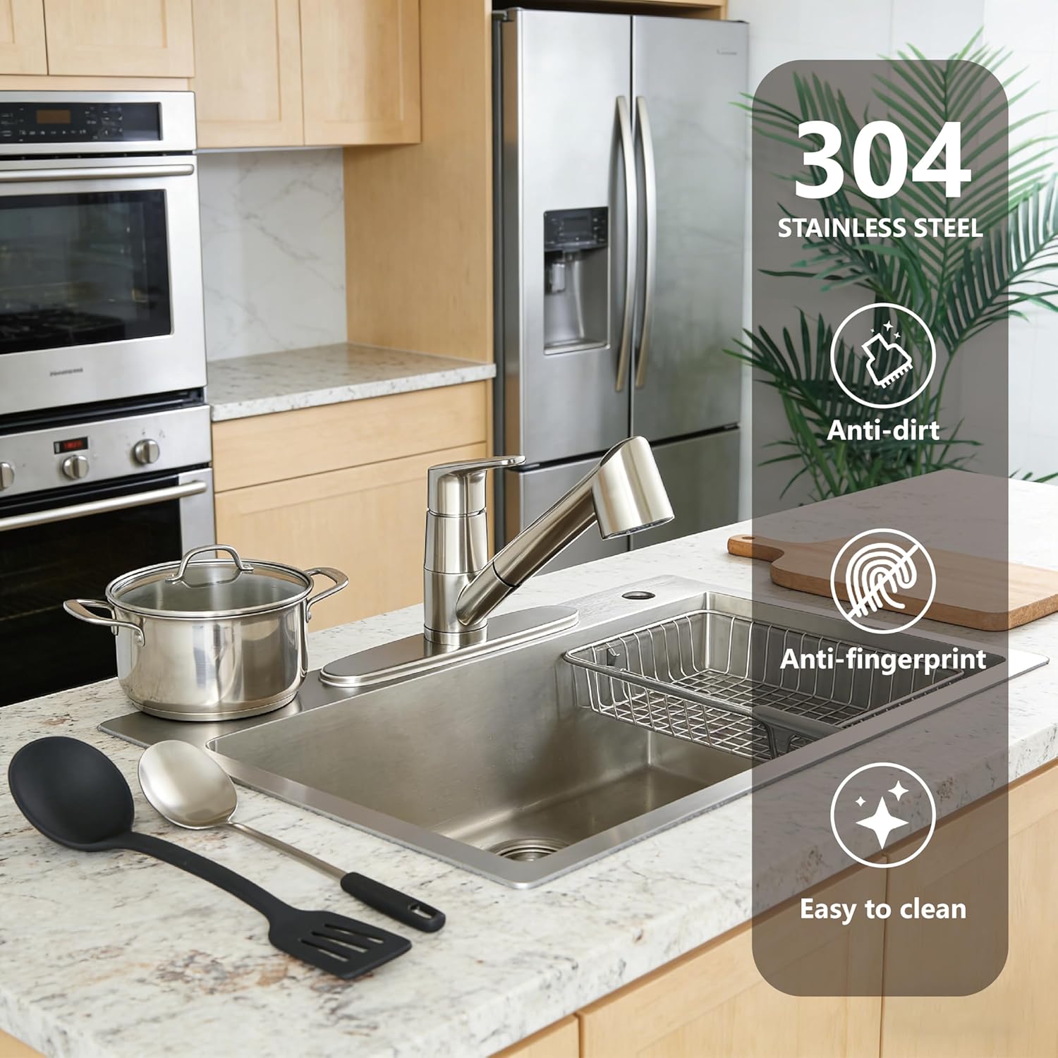 Kitchen Sink Faucet with Pull Down Sprayer, Low Arc Stainless Steel 1 or 3 Hole, Single Handle Brushed Nickel Pull Out Kitchen Faucet, Suitable for Farmhouse Camper Laundry Rv Bar - Image 3