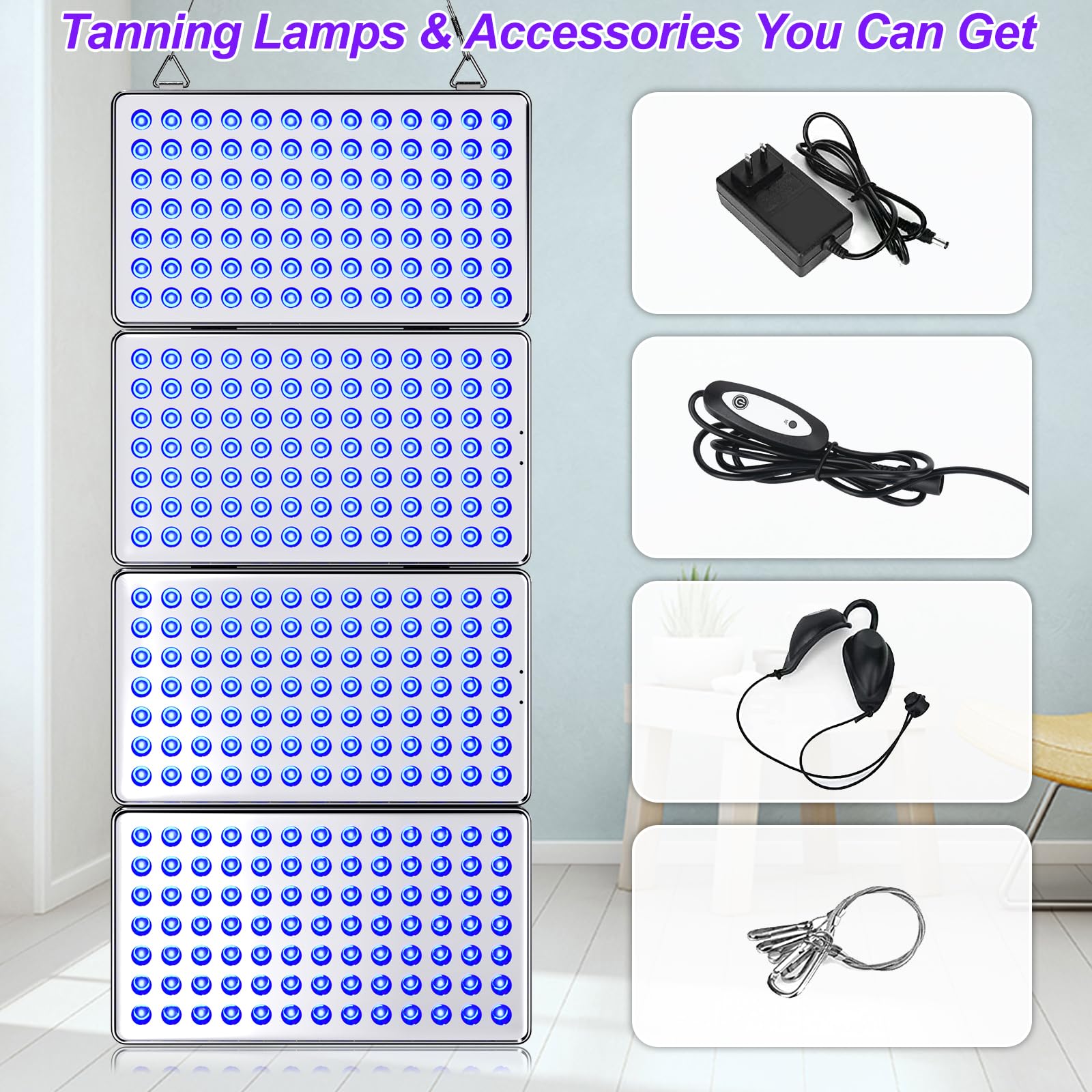 Cozion Lámpara bronceadora 48W, luz de bronceado plegable de doble cara, luz de día con 364 LED para cara y cuerpo, para el hogar