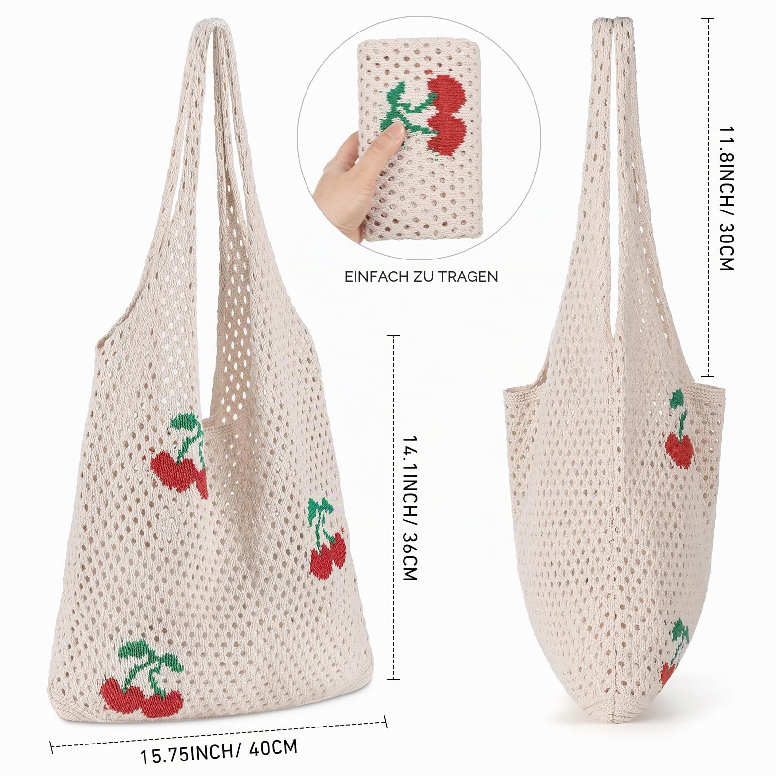 WantGor Häkeltaschen, Strand Mesh Tragetasche Damen Umhängetasche Einkaufstasche Lässige Reisetaschen Tasche faltbar Hobo Taschen
