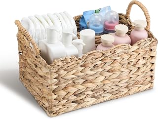 Chunful Handmade Wicker Diaper Caddy Organizer - Scalloped Rattan Basket 9.5x13.5x7in for Nursery Storage & Baby Shower Gifts