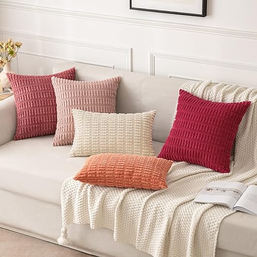 Vista 80 de MIULEE Pack of 2 Orange Corduroy Decorative Pillow Covers 20x20 Inch Soft Boho Striped Throw Pillow Covers Modern Farmhouse Home Decor for Halloween