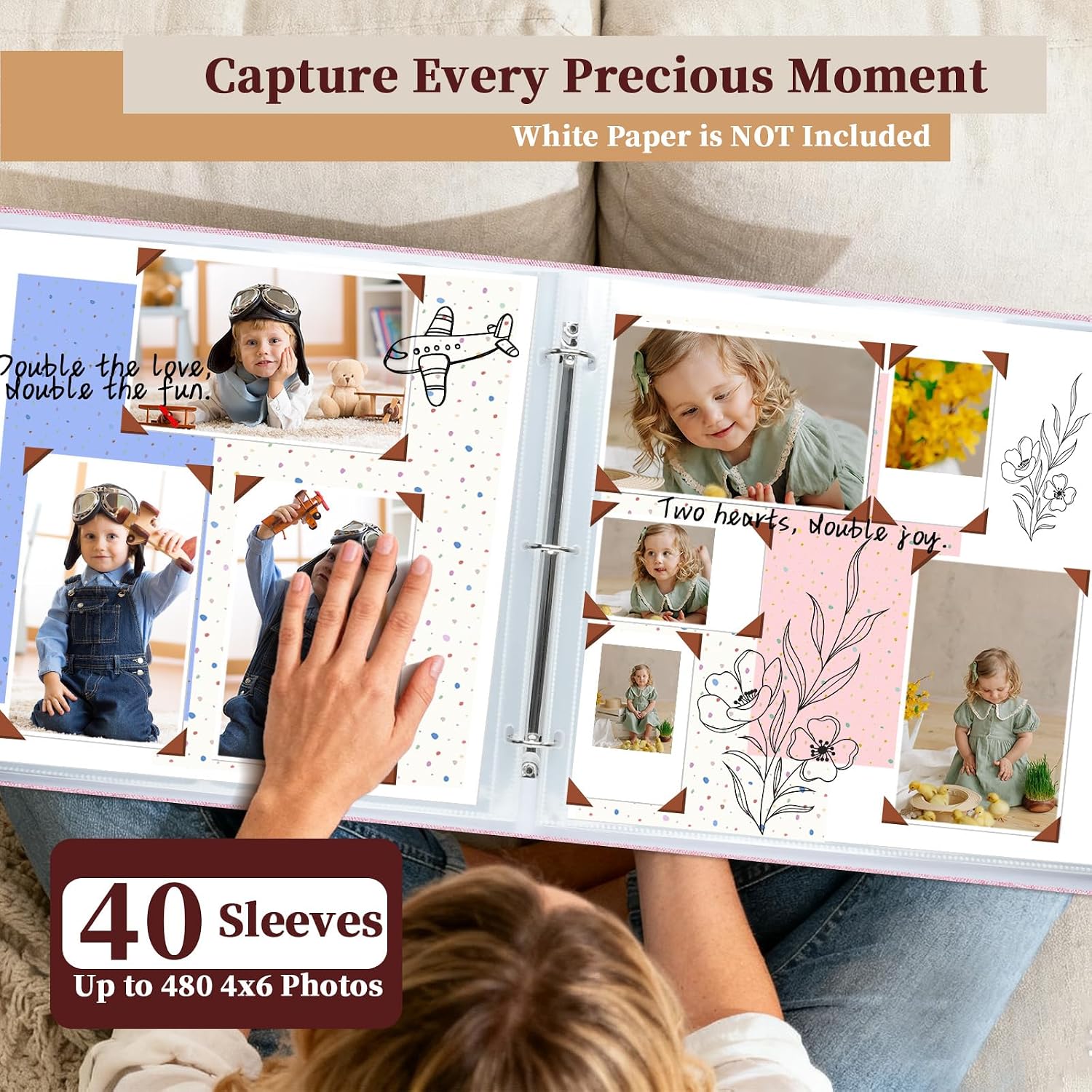 12x12 Inch Large 3 Ring DIY Scrapbook Photo Album, Linen Cover Scrapbook with 40 Sheets Plastic Sleeves 80 Pages Memory Book for Wedding Birthday Baby Family (Pink)