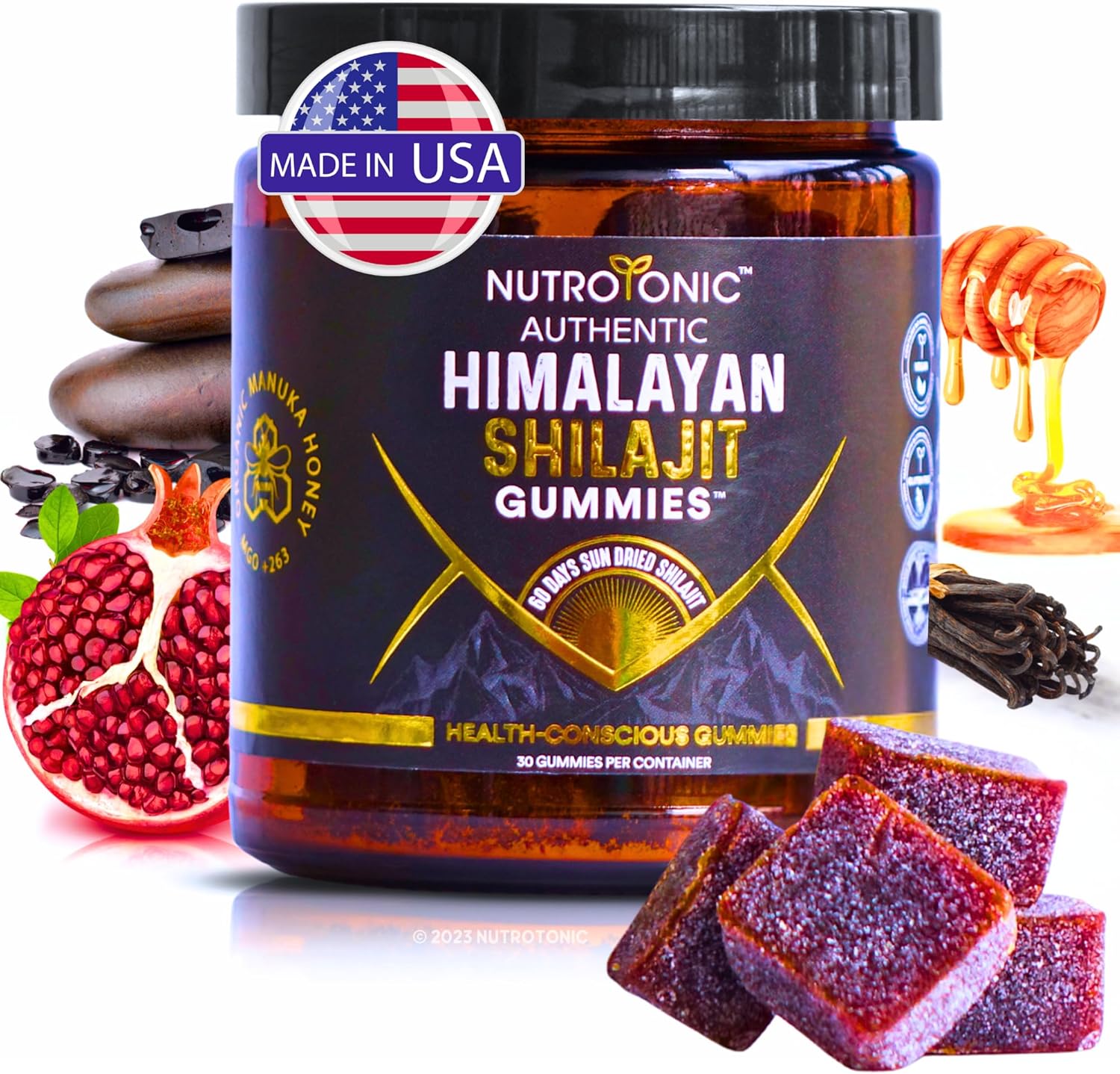 NutroTonic Himalayan Shilajit Gummies – Pomegranate & Vanilla (30 gummies)