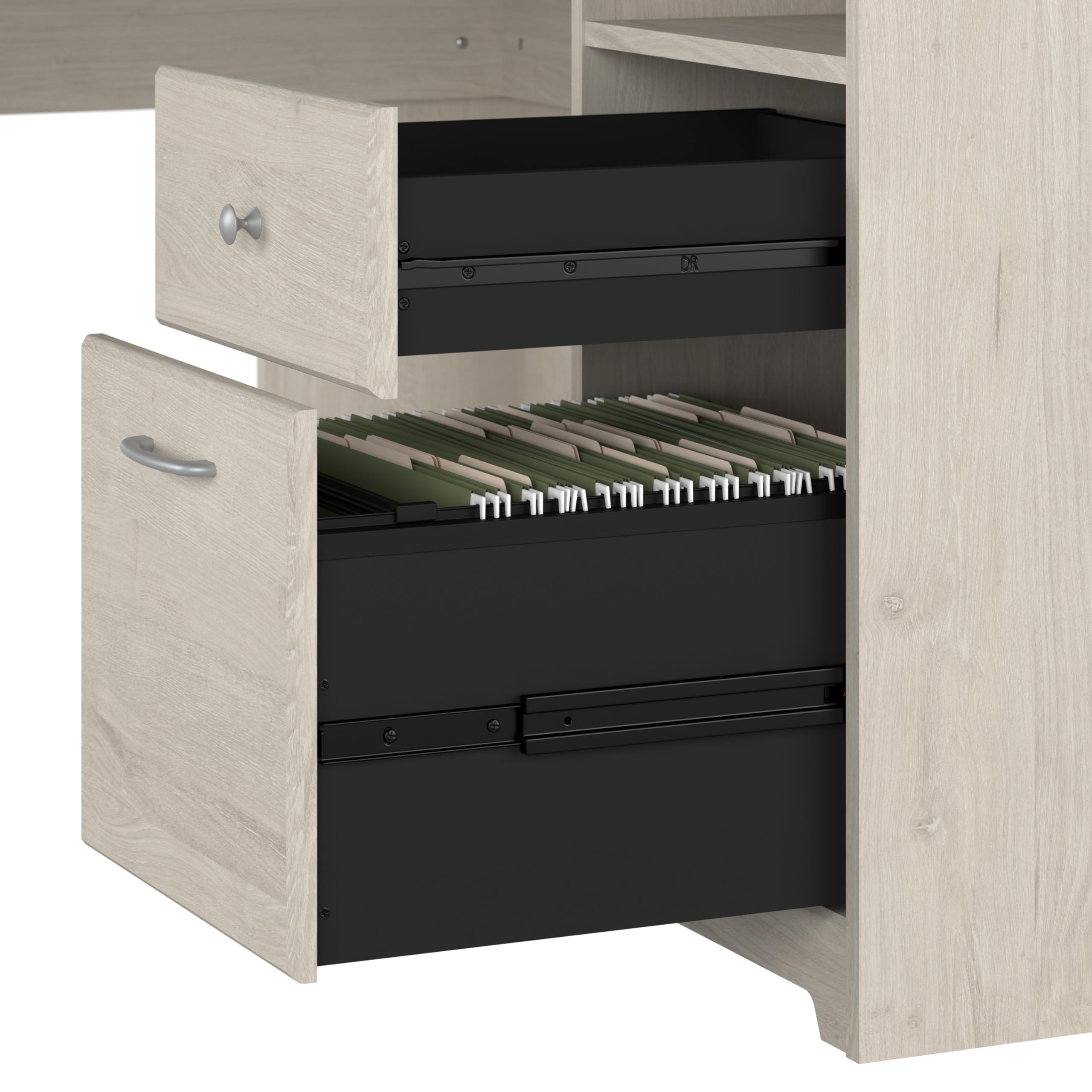 Bush Home Cabot L Shaped Desk with Hutch, Corner Desk with Storage for Home Office in Linen White Oak, 60W L Shaped Computer Desk - 4
