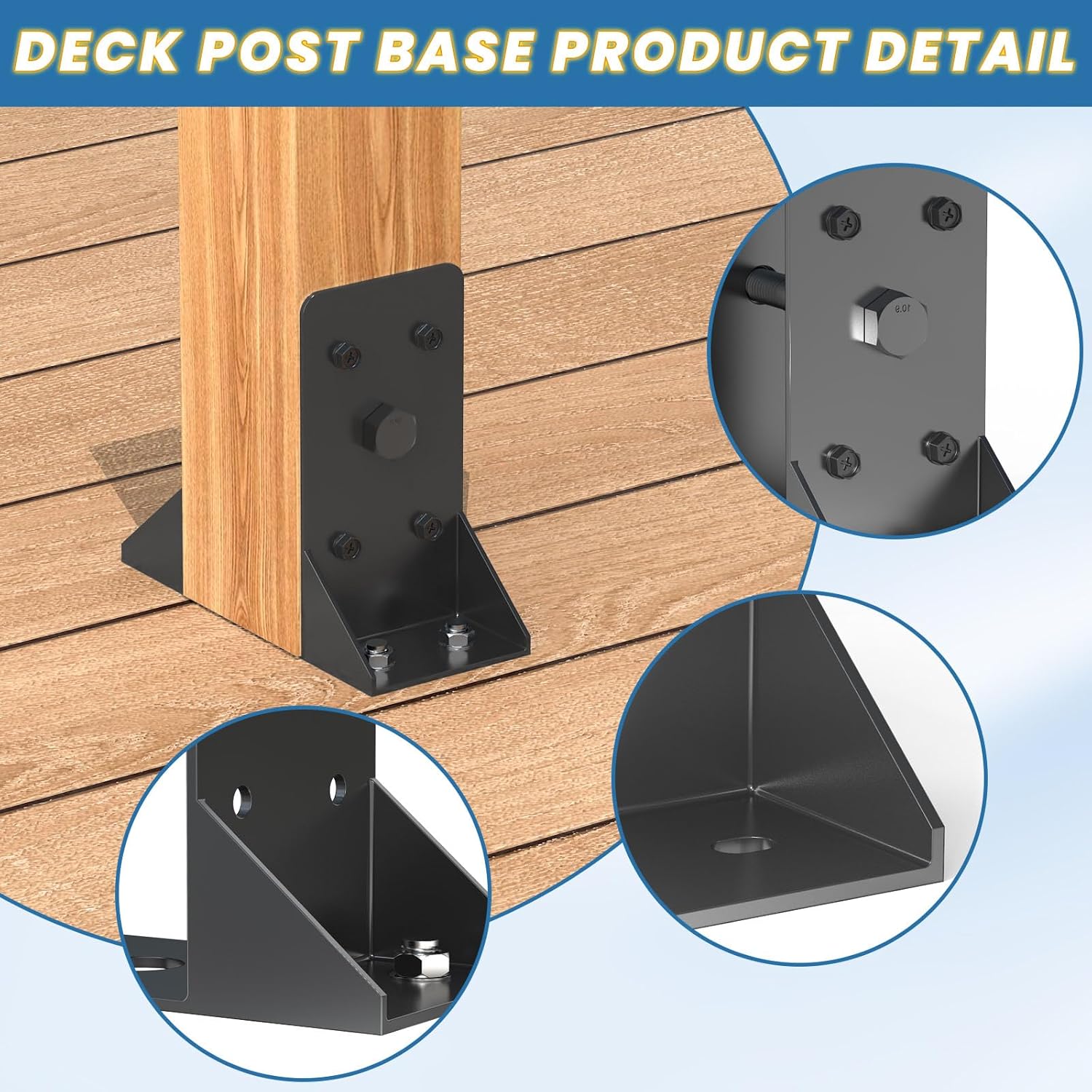 4x4 Post Base 2 Pcs,Inner Size 3.6"x3.6" Post Anchors, Black Deck Railing Post Brackets, 4x4 Post Bracket for Deck Railing Support,Pergolas,Mailbox