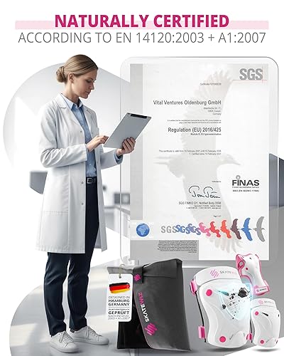 Miniatura 6 de Skatewiz Rodilleras y coderas para adultos - Equipo de protección para patinaje - PROTECT-1 - Talla L Rosa Blanco - Protectores de muñeca