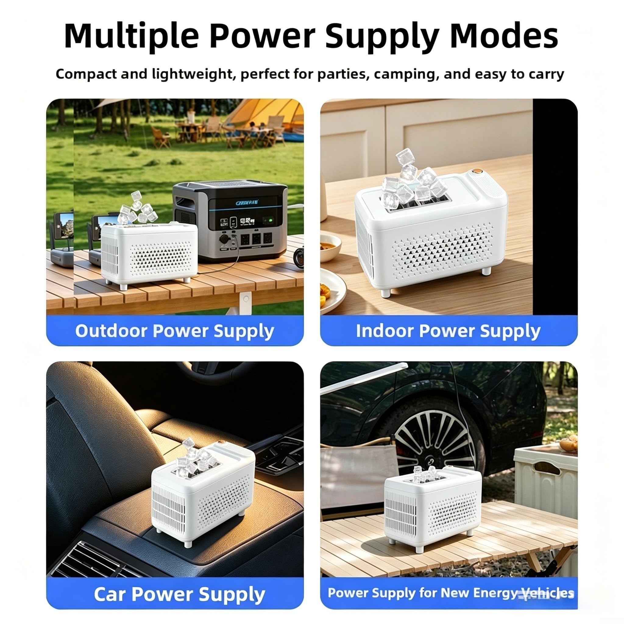 Macchina per il ghiaccio portatile per auto, 12 V, compatta, per campeggio, viaggi, ufficio, con 8 cubi, raffreddamento rapido, in ABS, per mini frigo, camper, barca, uso esterno, bianco
