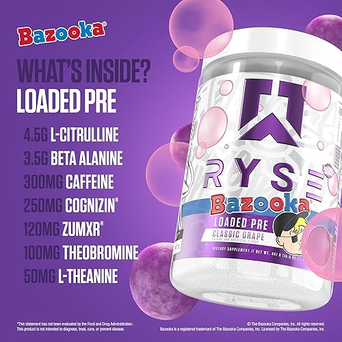 Miniatura 5 de RYSE Loaded - Polvo de preentrenamiento  Uva Bazooka  Preentrenamiento diario para hombres y mujeres con 390 mg de cafeína, beta alanina y citrulina
