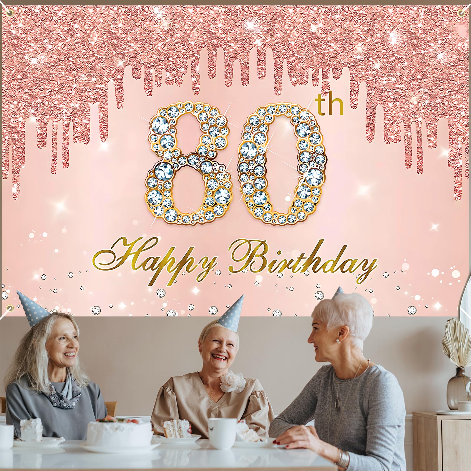 80 Years Blessed & Loved Banner - Rose Gold 80th Birthday/Anniversary Banner, Indoor/Outdoor - View #7