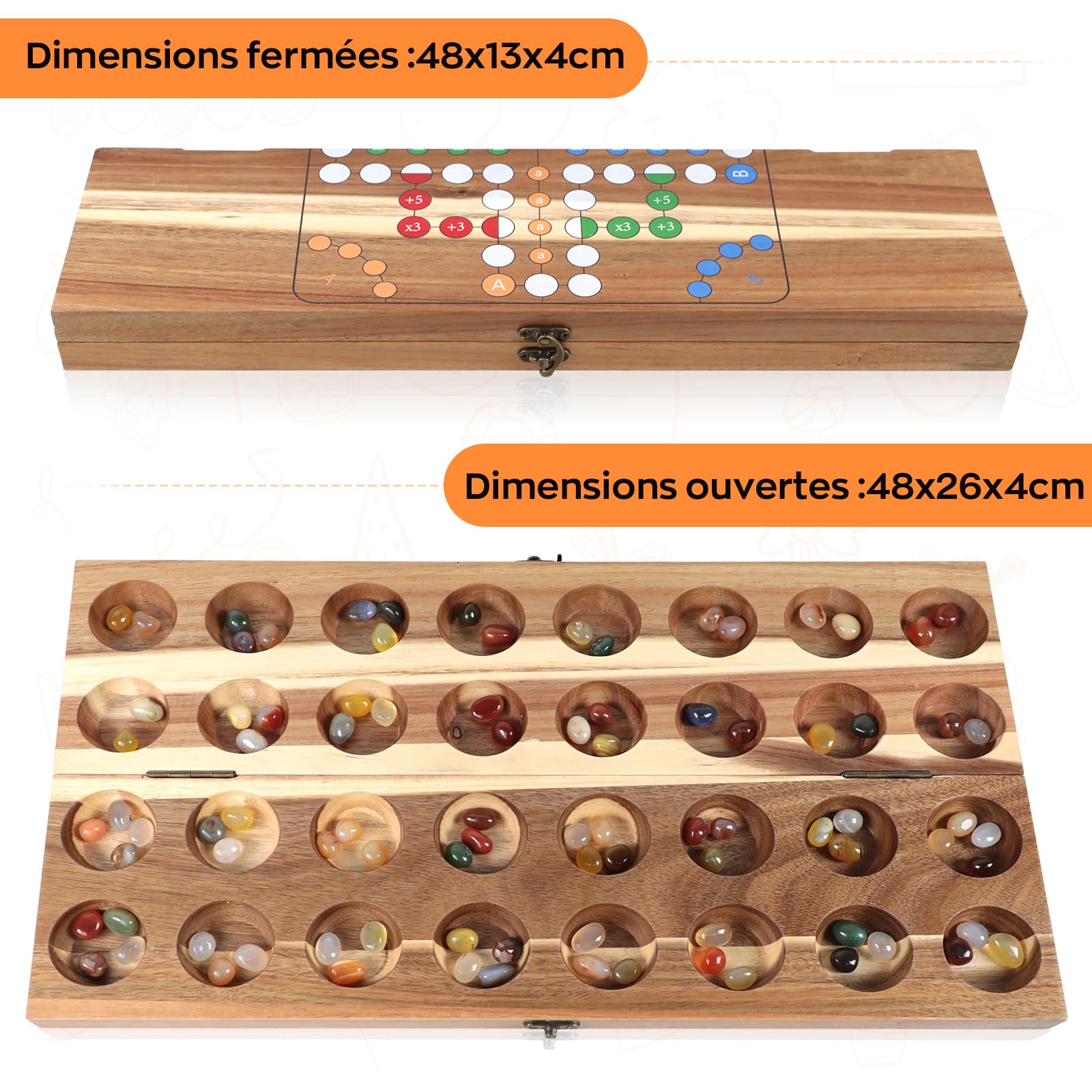 BORISI Mancala Kalaha Jeu de Société en Bois avec Pierres