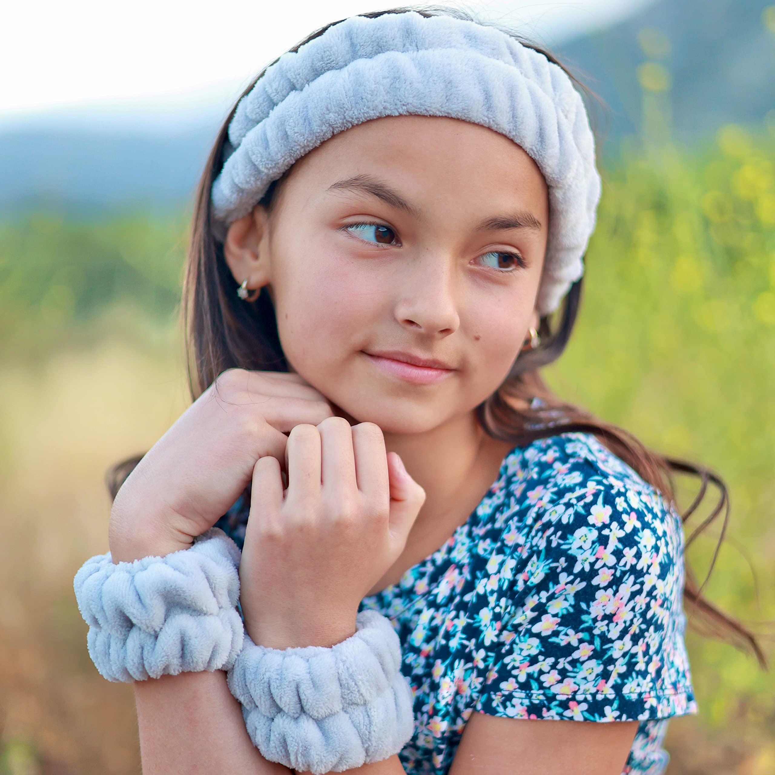 FROG SAC Diadema y pulseras de spa hinchadas para lavar la cara, diademas peludas para el cuidado de la piel para mujeres, accesorios suaves para el cuidado de la piel, accesorios para el cabello para