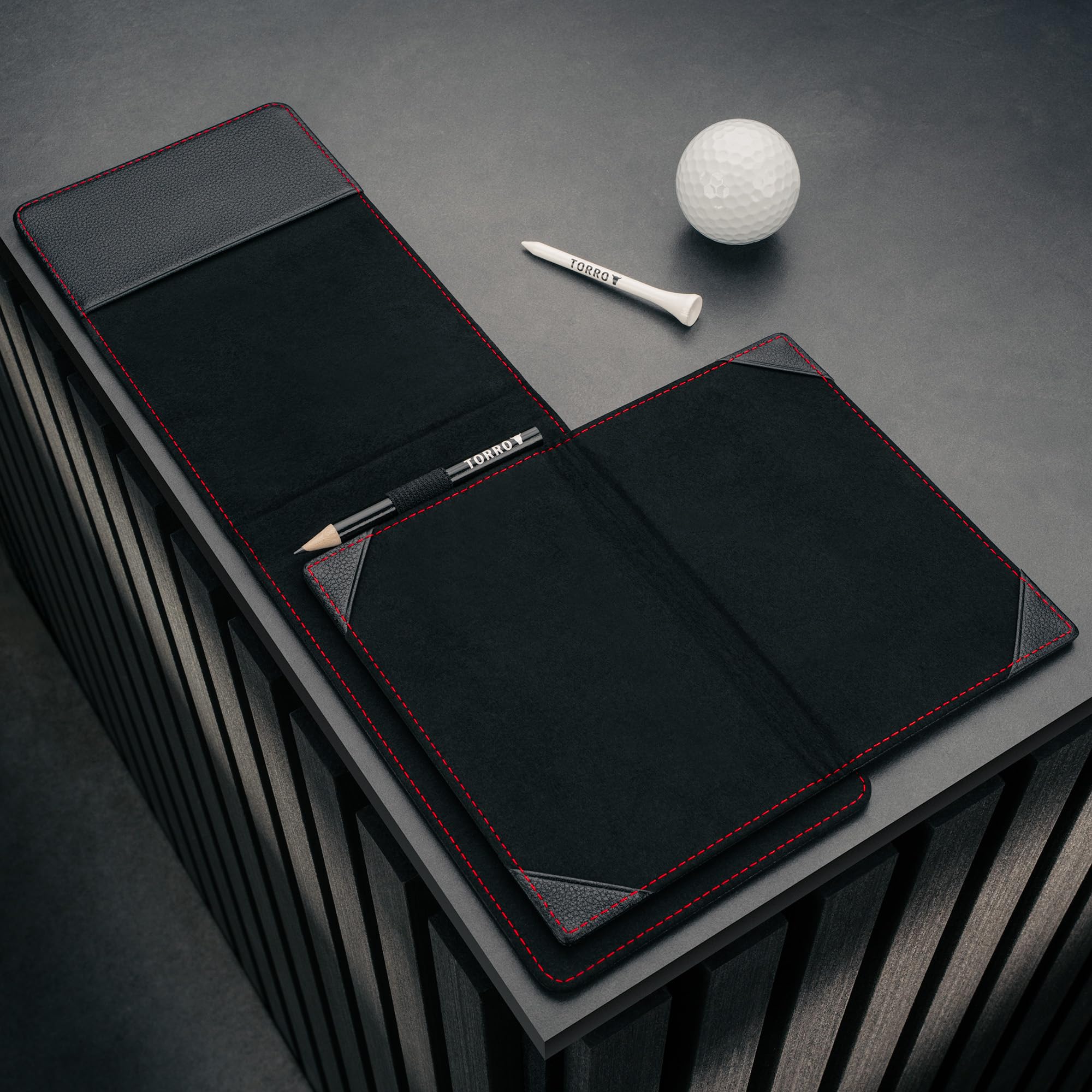 TORRO Tarjeta de puntuación de Golf de Cuero Genuino con Soporte para Libro de Yardas y Lazo para lápiz