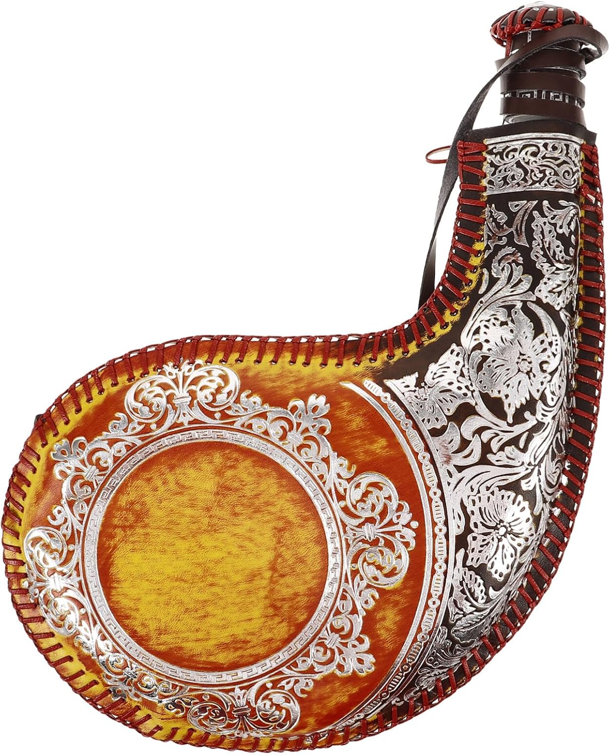 Ciieeo Bota Wine Bag, Traditional Spanish Bota Bag Vintage Leather Wine Skin Bota Wine Bag Wine Flask Pouch Beverage Bottle Photograph Props for Camping 30cm Floral, 31.00X20.50X2.50CM