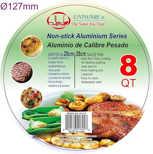 Miniatura 5 de Uniware Olla de aluminio antiadherente con tapa de vidrio, negro (8 cuartos de galón)