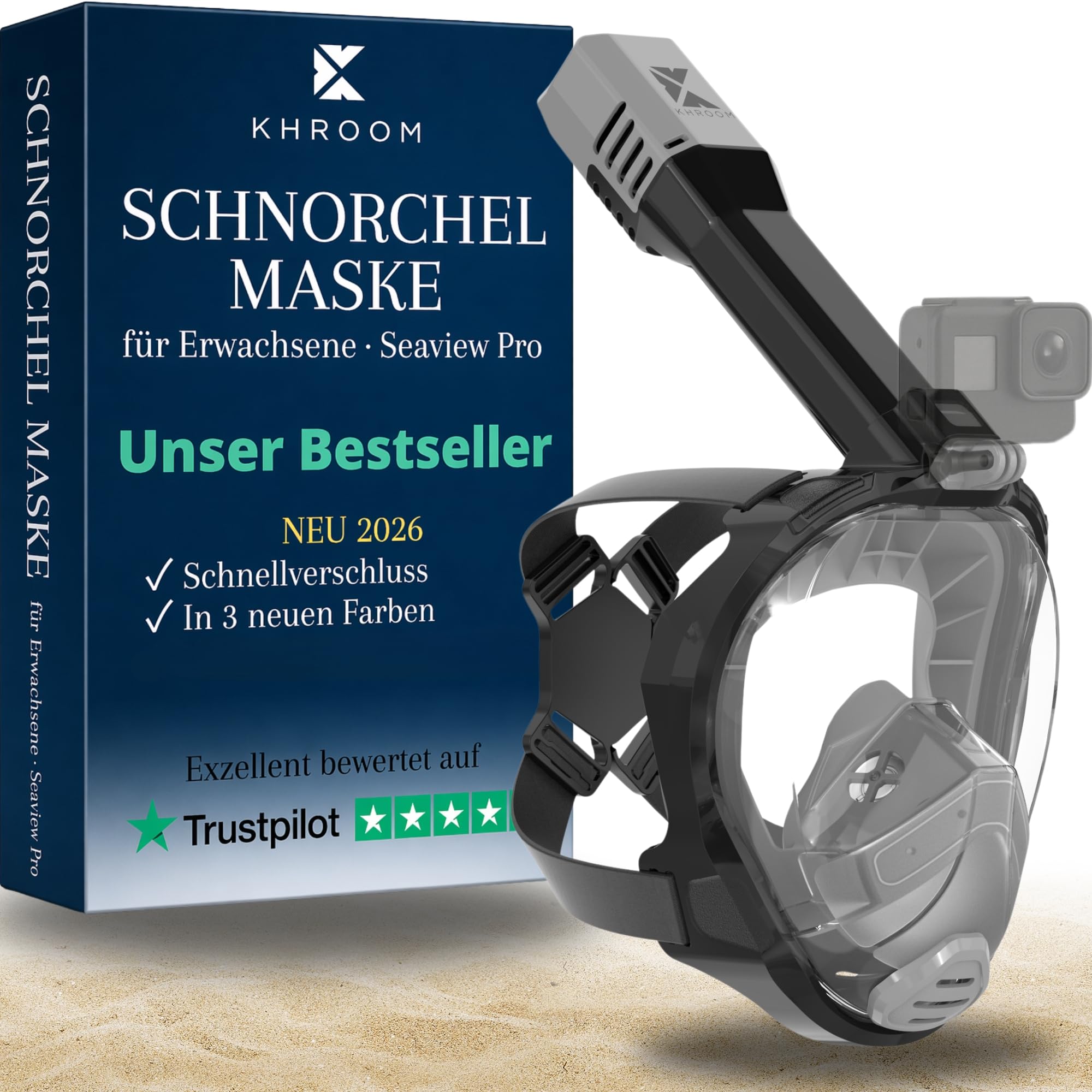 Khroom Schnorchelmaske Erwachsene Vollmaske | Unsere Beste CO2 sichere Tauchermaske Seaview Pro zum Schnorcheln | Tauchmaske Vollgesichtsmaske | Fullface Tauchermaske